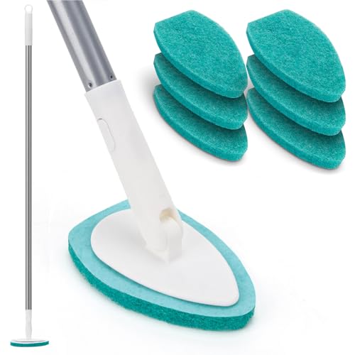 Shower Scrubber,119cm Bathroom Tile and Wall Cleaning Tool, Bath Tub Brush with Long Handle and 6 Refill Pads