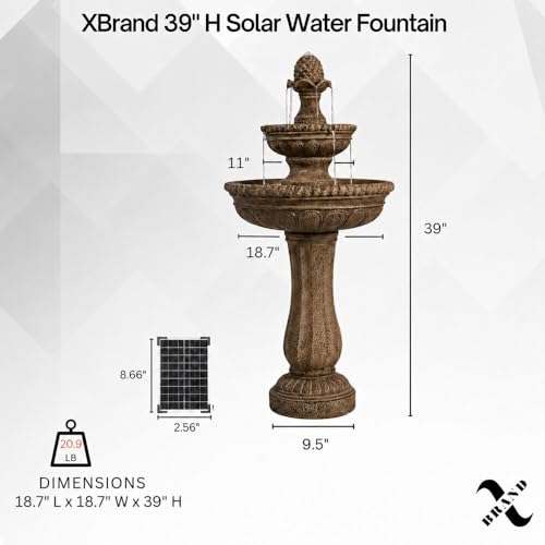 XBrand 39" Solar Water Fountain, Sand Stone Resin by XBrand - Image 3
