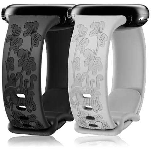 Farluya 2 Pack Floral Engraved Watchbands Compatible with Google Pixel 2/Pixel 3 41mm SmartWatch for Women,Soft Silicone Cute Flower Sport Laser Replacement Strap for Pixel Watch Accessories,Small Cover