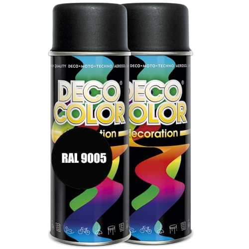 DECO COLOR 2er Sparpack Lackspray 400ml glänzend nach RAL - Farbauswahl (2 Dosen in schwarz matt RAL 9005)