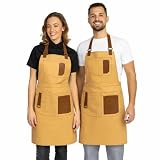 PALLTEX GERARD Delantal de Trabajo Unisex – Delantal de Lona Premium con Correas Ajustables y Múltiples Bolsillos para Cocina, Restaurante, Bar, Taller, Artesanía y Más, beige, S-M