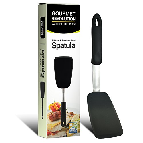Spatula Silicone Turner - Nonstick, Heat Resistant, Stainless Steel and Large - Best for Cooking, Flipping, Baking, Sauteing and Pressing