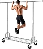 HOKEEPER Heavy Duty Clothes Rail 238kg (525lbs) Capacity, Extendable Hanging Rack with Shelves & Lockable Wheels, Space Saving for Bedroom, Apartment, Laundry Room, Silver