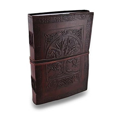 Vintage Large 10 inch Tree of Life Leather Cover Blank Book Spell Book Drawing Sketch Book Christmas Gift for Men & Women Cover