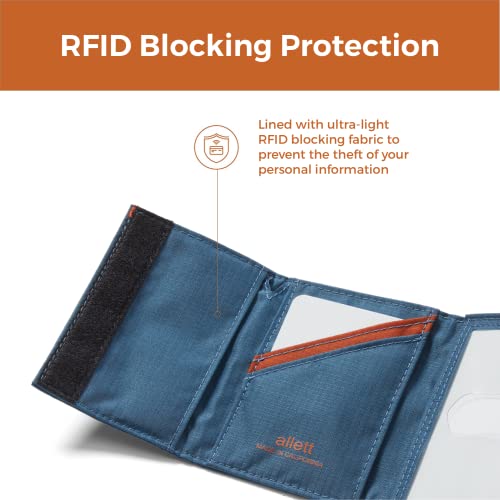 Allett Trifold Wallet, Indigo Blue | Nylon, Rfid Blocking | Slim, Minimalist, Water Resistant, Thin, Front Pocket | Holds 2-12 Cards, Flat Bills, Receipts & Coins | For Men & Women #TOP2