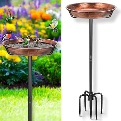 Gtongoko Metal Bird Bath for Outdoors, 34" Tall Bird Bath with 12" Removable Bowl, Heavy Duty 5-Prong Stable Base, Easy-to-Clean Heavy Duty Birdbath & Bird Feeder for Garden, Patio, Yard