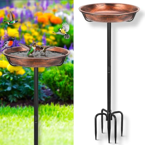 Gtongoko Metal Bird Bath for Outdoors, 34" Tall Bird Bath with 12" Removable Bowl, Heavy Duty 5-Prong Stable Base, Easy-to-Clean Heavy Duty Birdbath & Bird Feeder for Garden, Patio, Yard