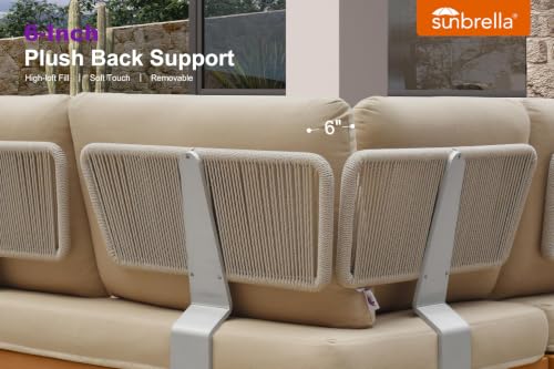 Image of PURPLE LEAF Patio Furniture Set Outdoor Sectional Sofa with Fade-Resistant Cushions Wicker L-Shaped 4 Pieces Aluminum Conversation Sets with Ottoman for Balcony Yard Garden Poolside, Khaki