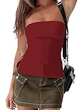 MISSACTIVER Women Y2K Strapless Backless Tube Tops Sexy Off Shoulder Side Split Bandeau Going Out Tank Tops(Small, Burgundy)