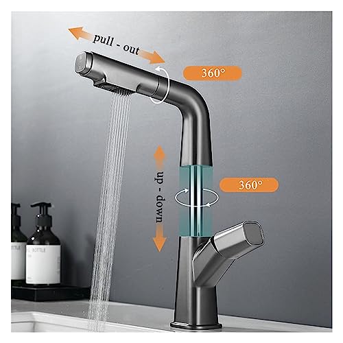 Robinet d'évier de cuisine gris avec douchette extractible et bouton rotatif - 5