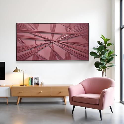 DJSYLIFE Large Framed Wall Art - 3D Textured Abstract Red Fabric Painting, 100% Handmade Modern Artwork with Bold Monochrome Design, Ready to Hang for Living Room Office 75x143cm(29.5x56.3 inches)