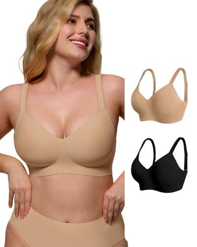 Image of As Fairy Womens Soft Comfortable No Underwire Bras V Neck Seamless Push Up Bralettes Full Coverage Tshirt Brassiere