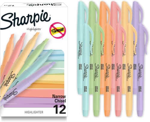 Image of Sharpie Pocket Highlighters, Mild Pastel Colors, Assorted, Chisel Tip, 12 Count - School, Home, and Office Use, Teacher Supplies (Pack of 12)