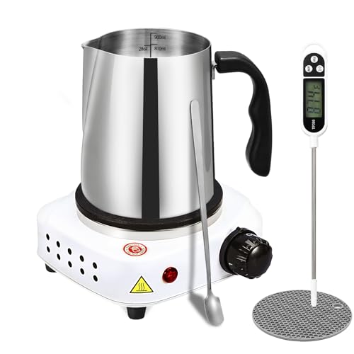 SAEUYVB Candle Making Kit,Candle Making Supplies,Candle Making Kit with Hot Plate,Candle Making Supplies for Beginners with Pouring Pot ，Thermometer and More（White）