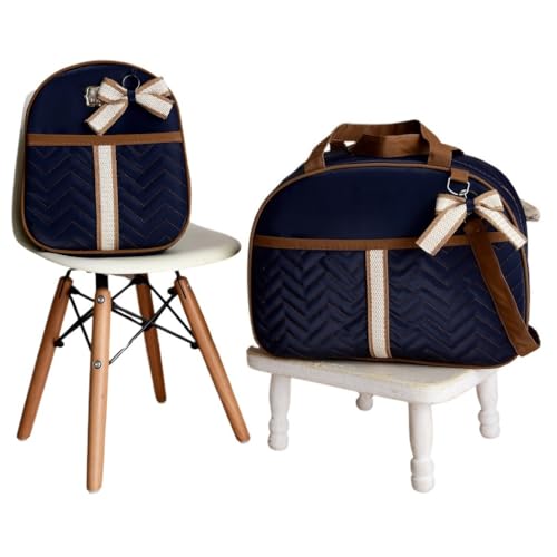 Kit Bolsa de 2 peças Mala Maternidade e Mochila de Passeio (azul marinho laço)