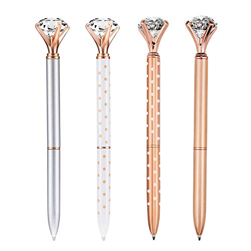 Lispeed - Bolígrafo de Metal Dorado Rosado con Gran Diamante y Cristal, Color Oro Rosado y Plateado, para Uso en Oficina, Colegio, Material de Escritura, Office Supplies, Tinta Negra