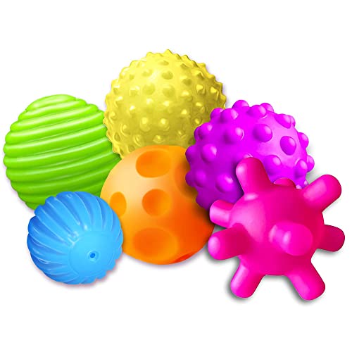 Baby Textured Multi Ball Set, 6pcs Colorful & Bright Child Touch Hand Ball Toy Infant Sensory Balls Massage Soft Ball, 6-12 Months Baby Learning Grasping Soft Sensory Toys for Kids Gift