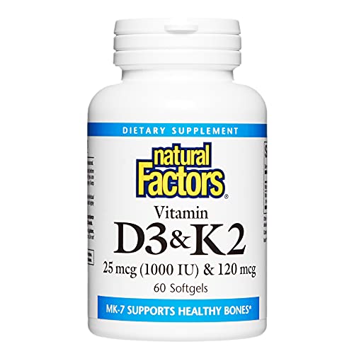 Natural Factors, Vitamin D3 & K2 1000 IU and 120 mcg, Supports Bone and Vascular Health, 60 Softgels