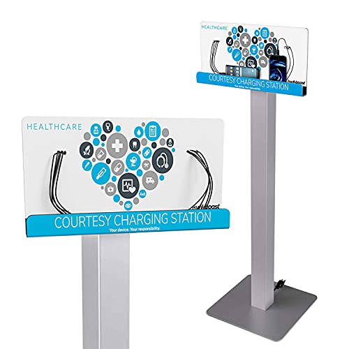 KwikBoost® Phone Charging Station Floor Stand, Healthcare Charging Kiosk with Lightning and USB-C Cables for Waiting Rooms Clinics Offices