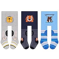 L&K-II 3er Pack Krabbelstrumpfhose Baby Mädchen Jungen Strumpfhose mit ABS Sohle Anti Rutsch Noppen Auto Flugzeug Löwe Motiv 2731B 92-98