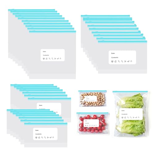 Set 45 Sacchetti Freezer, Sacchetti Ermetici con Zip, Sacchetti Alimenti Richiudibili, Sacchetti Ermetici per Grande Medio Piccolo, Ziplock Bags Base Allargata per Frutta Verdura Carne