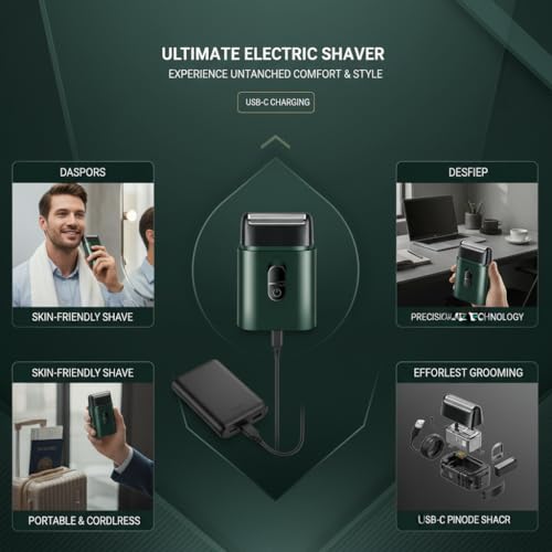 Image of Drumstone 5 𝒀𝒆𝒂𝒓𝒔 𝑾𝒂𝒓𝒓𝒂𝒏𝒕𝒚Portable Electric Beard Trimmer for Men with USB Charging, Ultra-Thin Cordless Foil Razor & Precision Grooming Shaver in Green Design