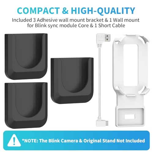 Image of 3 Blink Camera No Drill Wall Mount Bracket for Blink Outdoor 4 /2k / Blink Mini 2 with 1 Outlet Wall Mount for Blink Sync Module Core, No Screw Adhesive Camera Mount for Blink (Camera Not Included)