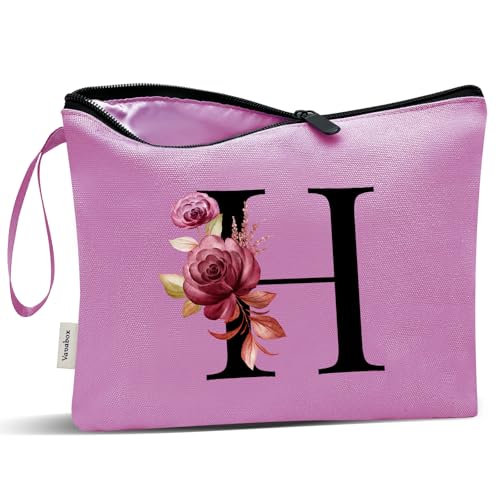 Image of Vavabox A-Z Personalized Makeup Bag, Birthday Gifts for Women Mom, Gifts for Best Friend, Bride Bridesmaid Cosmetic bag (H, 07-Purple)