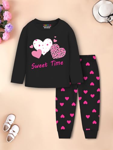 Image of Trampoline Girls Clothing Pack of 2 - Full Sleeves, Pull-On Pant| Cotton Blend T-Shirts & Pyjamas| Vibrant Prints, Soft Fabric, Comfy Fit Casual Wear Set for Toddlers & Kids