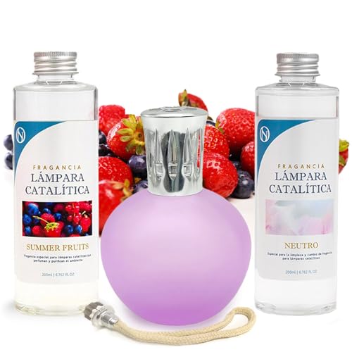 M MAMA MANUELA Pack Ahorro Lámpara Catalítica Fucsia Mate + Fragancia Summer Fruits (500ml) + Limpiador Neutro (200ml) + Mecha de Repuesto