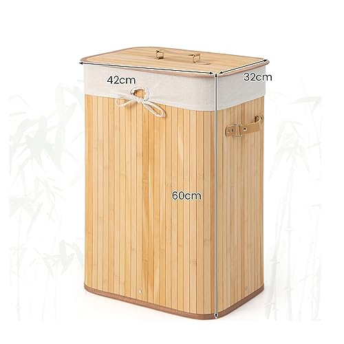 Multigot Bamboo Laundry Basket, 72L Clothes Storage Hamper with Removable Liner Bag & Lid, Portable Washing Room Basket for Laundry Room Bedroom (Natural) - Image 6