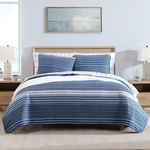 Nautica - Twin Reversible 100% Cotton Quilt Set with Coordinating Sham by Nautica - Used condition - US$53.83