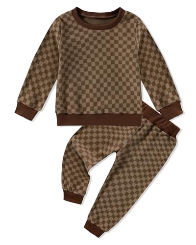 Toddler Boy Clothes Checkered Long Sleeve Sweatshirt + Pants 2Pcs Fall Winter Sweatsuit Set 1-6T