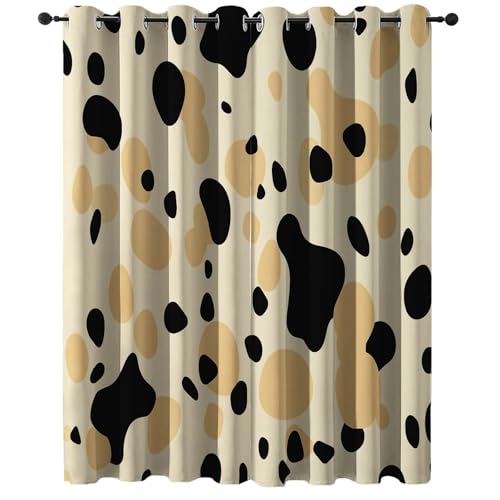 Rideau en polyester isolant haut de gamme | Motif abstrait chic beige et noir