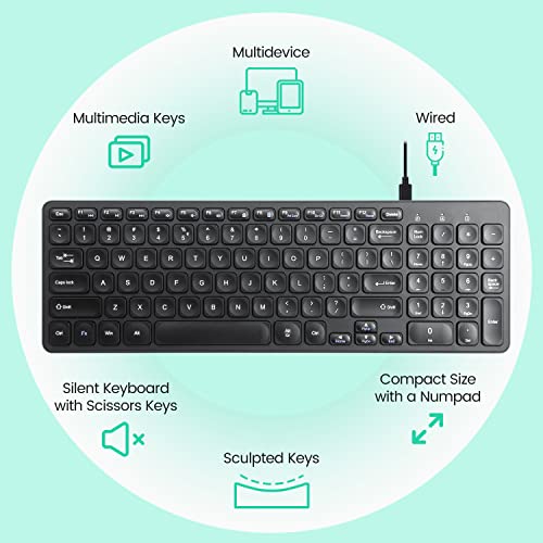 Perixx PERIBOARD-215B US, Wired Keyboard - Ultra Slim Scissor Keys - 2 Built-in USB-A & USB-C Ports - Detachable Cable - Black - US English by Perixx - Used condition - Image 8