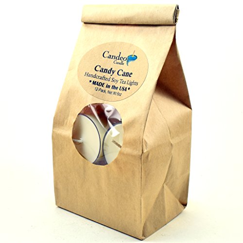 Candy Cane, Holiday Scented Soy Tealights, 12 Pack Clear Cup Candles, Christmas Candles #TOP3