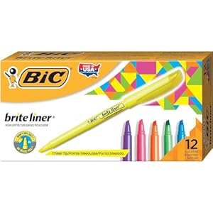 BIC Brite Liner Highlighters, Chisel Tip, 12-Count Pack of Highlighters Assorted Colors, Ideal Highlighter Set for Organizing and Coloring