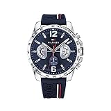 Tommy Hilfiger Montre Multifonction Quartz Analogique Homme 46mm - Bracelet en Silicone et Cadran Bleu Marine, 3 sous-Cadrans, Résistante à l'eau 5ATM - 1791476