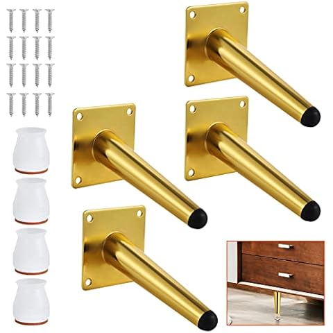LANER 6 Inch Furniture Support Legs, Modern Sofa Legs, Mid Century Modern Replacement Legs for Ottoman Couch Chair Cabinet Desk,with Anti-Slip Cup (Gold) Cover