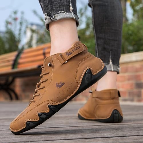 Italienische handgefertigte Leder-Beck-Schuhe for Herren, hohe Outdoor-Stiefel, rutschfest, leicht, bequem, Unisex, for Wandern, Camping und Autofahren, ganzjährige Chukka-Stiefel(Light brown,45 EU)