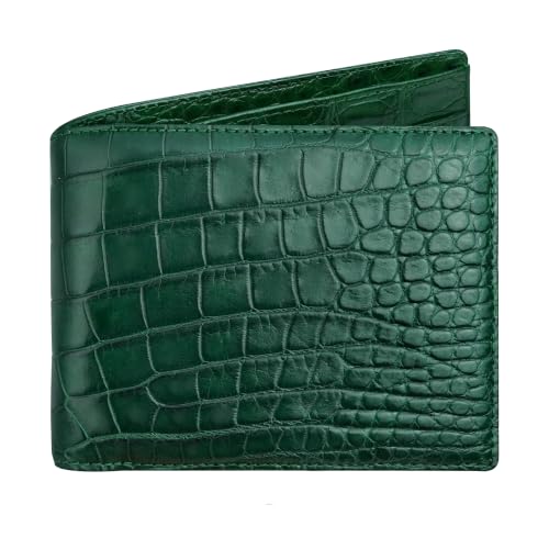 Image of Green Exotic Double Side Leather Bifold Wallet Men, RFID Blocking Wallet