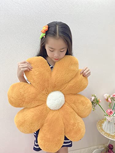 Furry Flower Pillow, Flower Shaped Throw Pillow Cute Floor Pillow Green Floor Cushion For Living Room Chair Office Seat Cushion- Cute Room Decor For Girls Teens Adults-Orange,Medium-19.5 Inch #TOP5