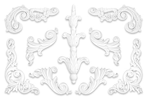 1 Set Ornament aus PU - große Auswahl, 165x298mm Stuck, stoßfeste Deko schnitzerei - Verzierung für Wand und Deck (A638L+R) Cover