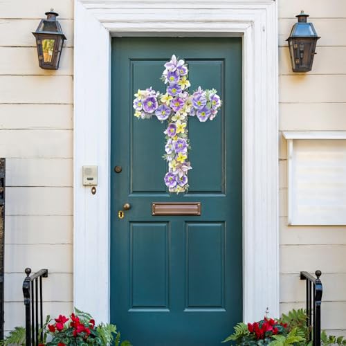 Sieral 5 Pcs Easter Cross Metal Wreath Frame Floral Garden Cross Shaped Metal Wire Wreath Form for Garden Religious Wedding Church DIY Craft Indoor Outdoor Holiday Hanging Decorations(24 x 12 Inches) - Thumbnail 3