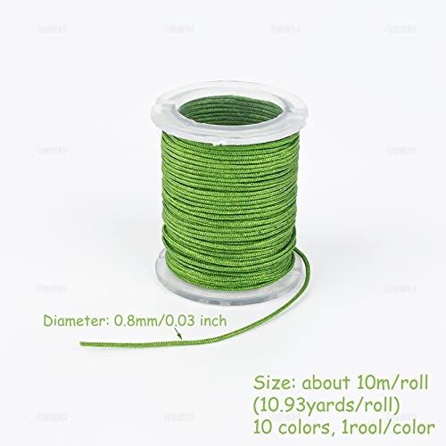 AUEAR, 10 Pack 0.8mm Jewelry Nylon Cord for Jewelry Making Chinese Knot Bracelet String Beading Thread 10 Rolls