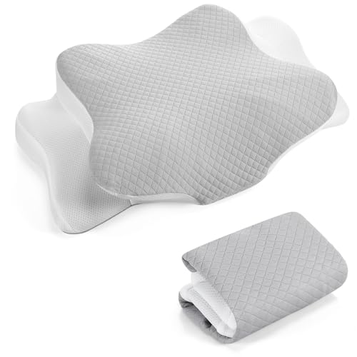 HunnmingRe Pillow Case for Cervical Neck, White, Light Gray, Queen Size