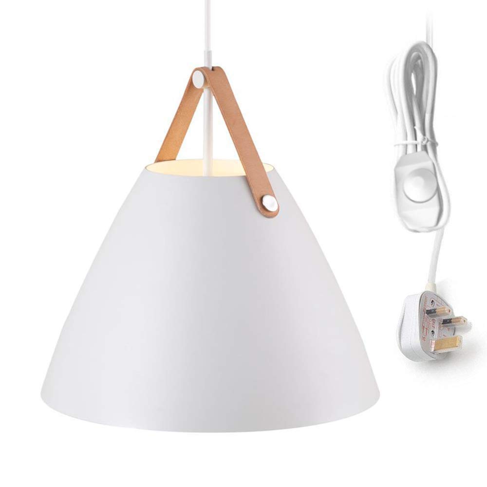Fsliving White Dimmable Plug-In Pendant Light,E27 Industrial Hanging Pendant Lights Vintage Hanging Light Fixture With 450Cm Cord On/Off Dimmer Switch,