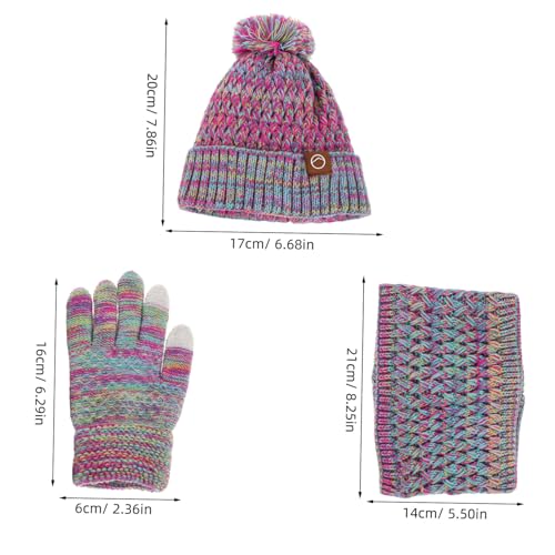 Boys and Girls Knitted Winter Hat Gloves Scarf Set Fleece Lined Neck Warmer for Boys Girls Cute Pom Pom Beanie Cap Soft Warm Outdoor Accessories for Toddlers Violet2