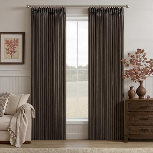 Thick Linen Pinch Pleated Light Filtering Privacy Dark Brown Curtains 50x80