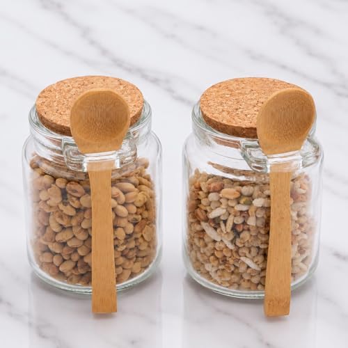 Image of STORE 2508 Pack of 2 Airtight Glass Container Seasonal Spice Container Jars with Lid & Wooden Spoon Canister Kitchen Condiment Food Storage Jar for Storing Salt Pepper Chilli Flakes